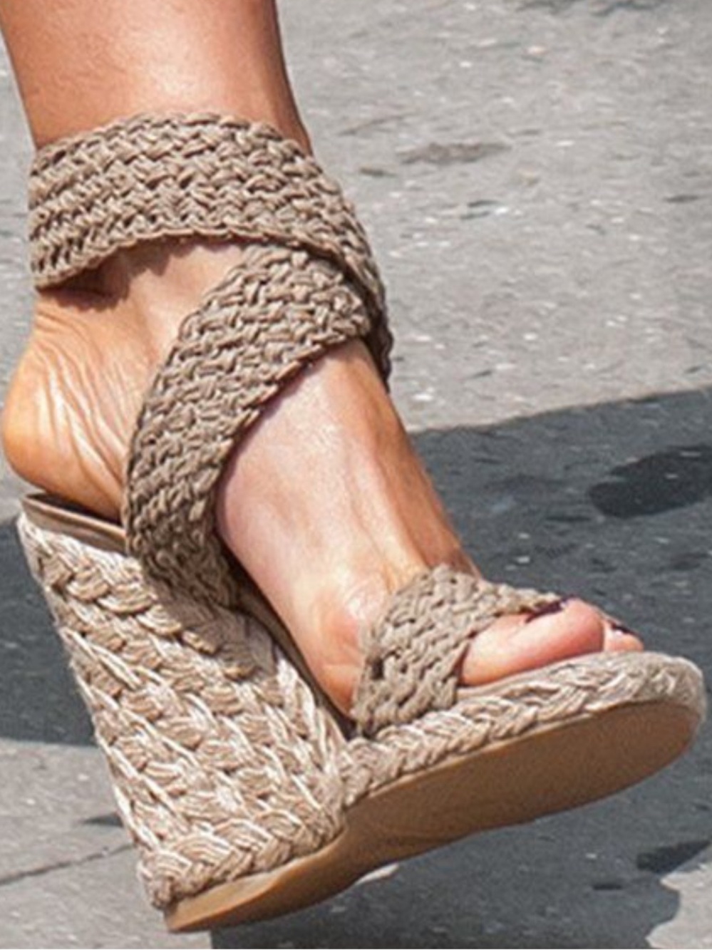 Stuart Weitzman Braided Tan Espadrille Wedge Slides